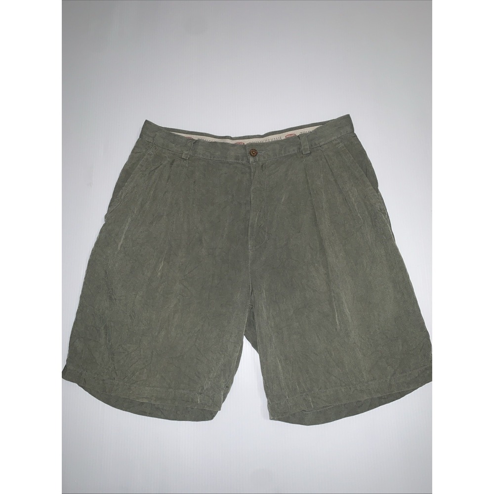 Tommy Bahama Relax Silk Shorts‎ Pleated Herringbone Men's 35 Green 8" Preppy